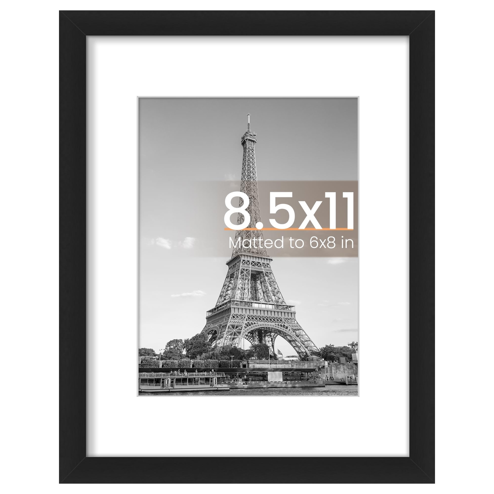 8.5x11 Picture Frame, Display Pictures 6x8 with Mat or 8.5x11 Without Mat, Wa...