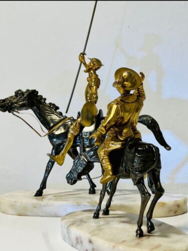 Din Quijote y Sánchez, escultura, bronce, antiguo, mármol, séguin el modelo de - Imagen 1 de 9