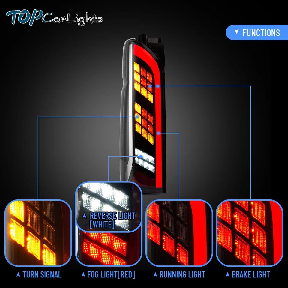 Luces traseras LED ahumadas VLAND para Toyota Hiace 2005-2018 con intermitente secuencial Foto 3 de 4