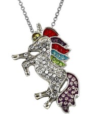 Silver Tone Gorgeous Unicorn Pendant Necklace 18 Inches Stainless Steel Chain