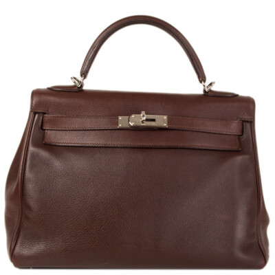 63482 auth HERMES Havane brown Swift leather KELLY II 32 RETOURNE