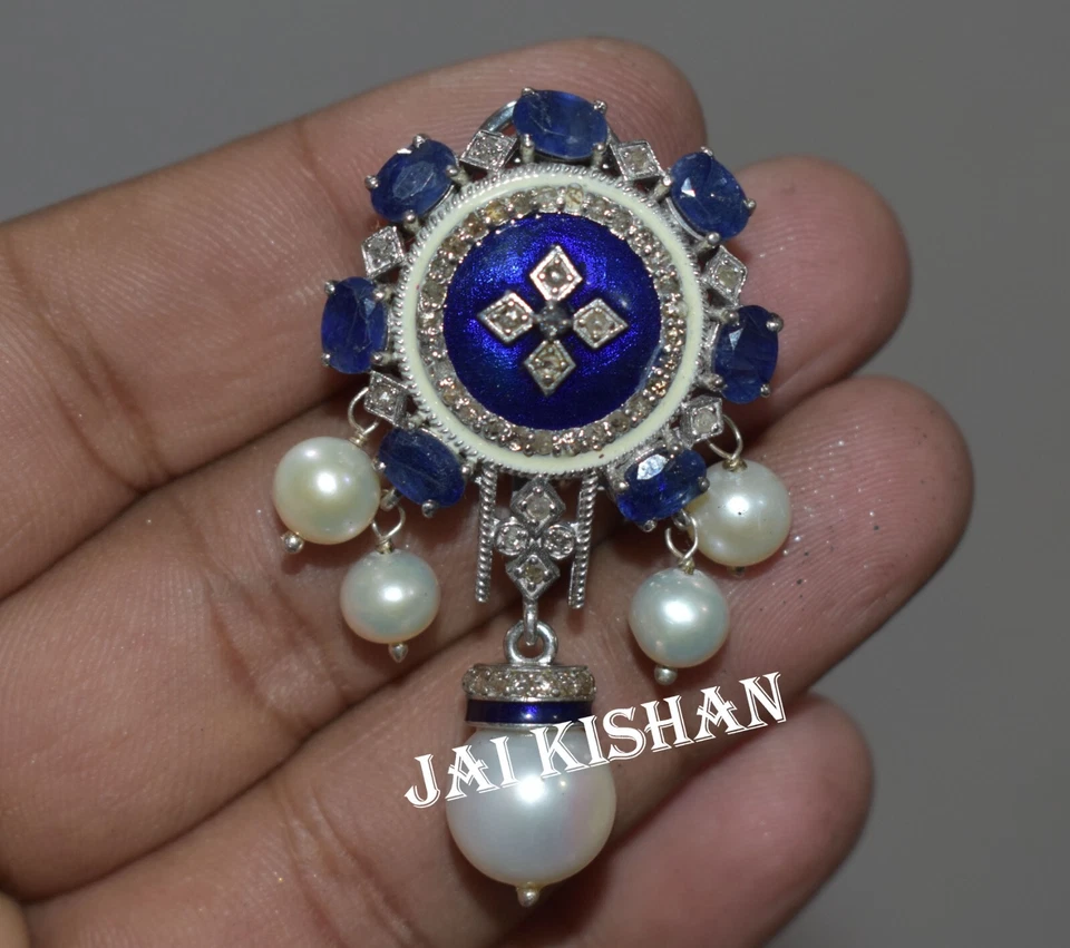 Zaffiro Blu Perla Gemma 925 Argento Sterling Pavé di Diamanti Pendente Orecchino - Immagine 4 di 4