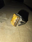 Antique Sterling Silver Roman Centurion Ring, 10k Gold Accent, Tiger's Eye