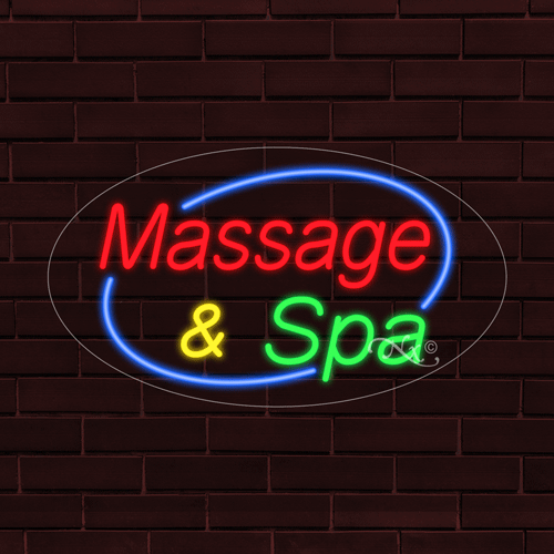 NEW "MASSAGE & SPA" w/BORDER OVAL 28x16x1 INCH LED FLEX WINDOW INDOOR SIGN 34598 - Picture 1 of 1