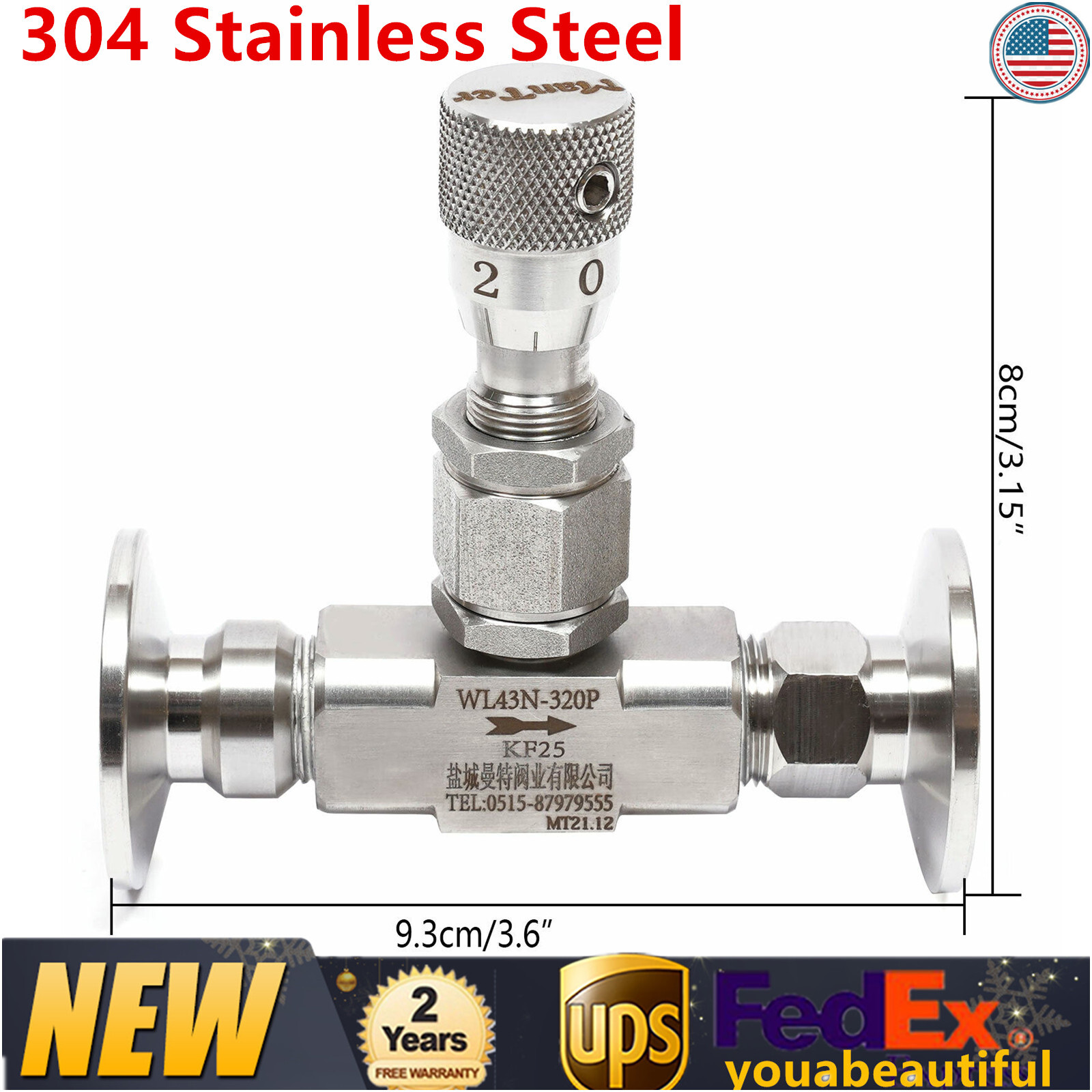304 Stainless Steel Valve KF25 High Vacuum Metering Valve Bellows