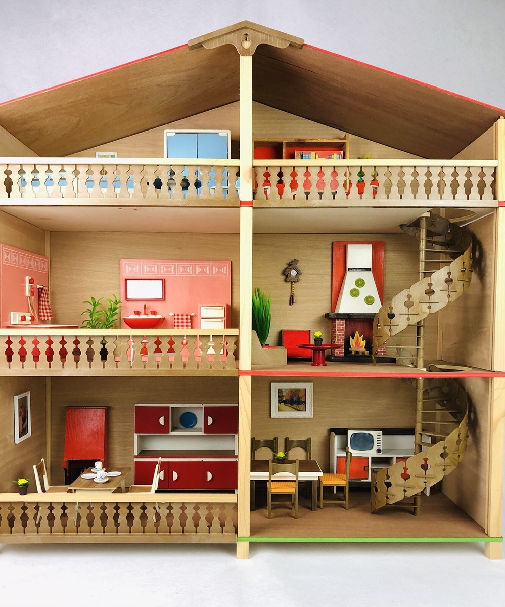 🟢 FRADE Casa Bambole Mobili Legno Vintage Originale 70s 80s Dolls