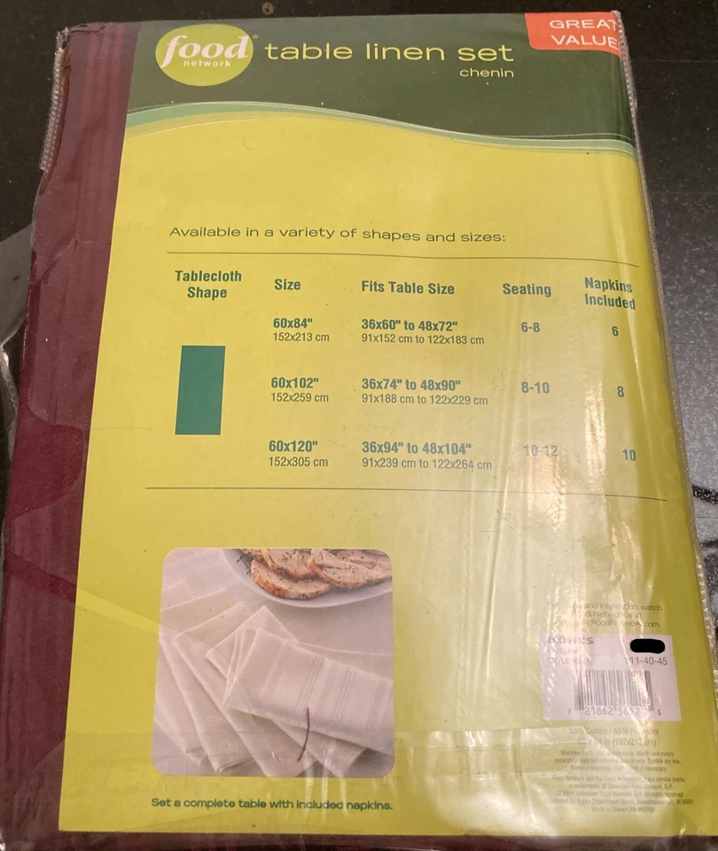 Food Network Table Linen 7 Pc Set Tablecloth Napkins Dark Red Sz 60 x 84 NWT - Image 2 of 2