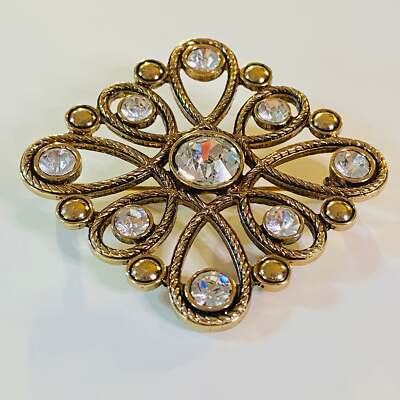 Brooch Premier Designs Retired Gold Tone and White Rhinestone - Main Image