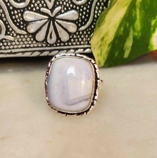 Bluelace Agate Gemstone Handmade Ring 925 Sterling Silver Plated Jewelry