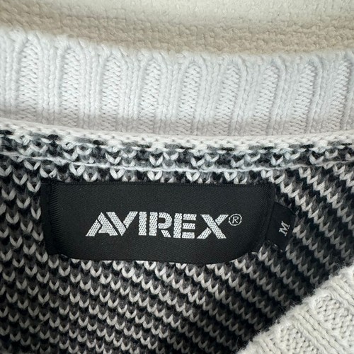 AVIREX Knit Sweater Big Logo One point Logo embroidery Secondhand Gray Size M - Picture 4 of 7