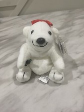 VTG 6" Coca-Cola White Plush Teddy Polar Bear Holding Coke Bottle Red Bow