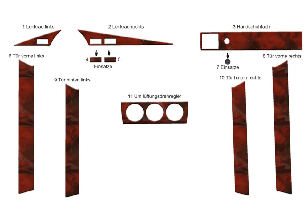 Dashboard cover trim in wood look for Mercedes W201 1982-1993