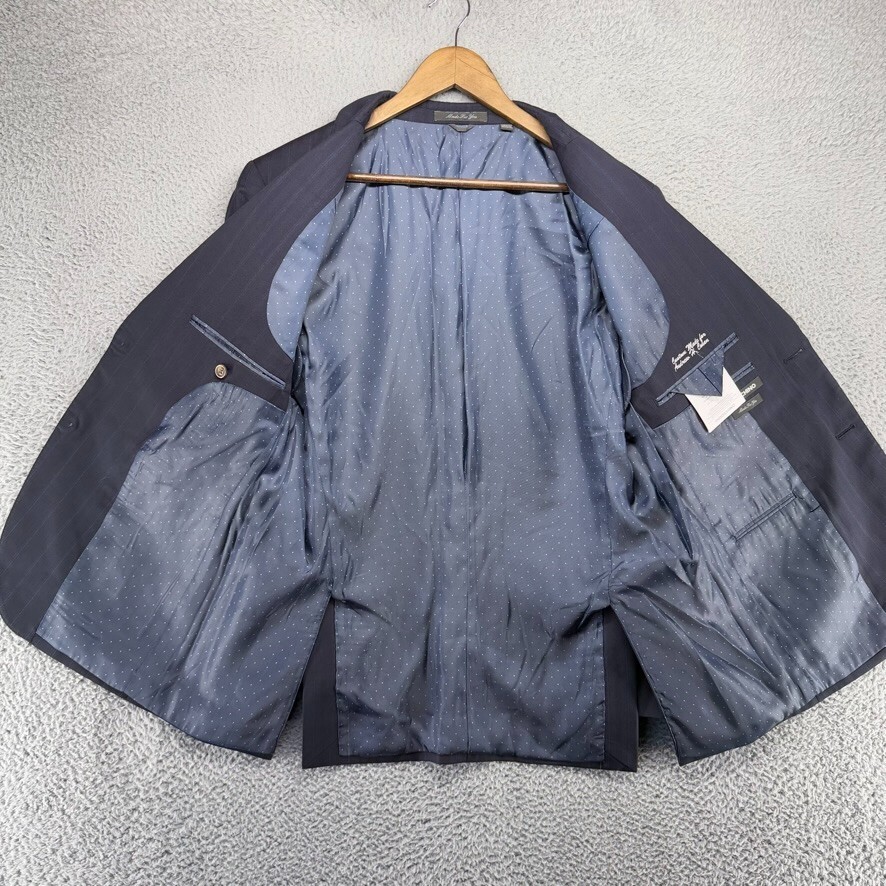 Indochino Blazer Jacket Men's 42 Blue Pinstripe Custom Sport Coat Wool Silk