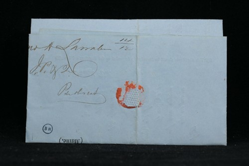 Maine: Lincoln 1853 Appointment Stampless Cover, Circled Red PAID 3 Penobscot Co - Bild 2 von 3
