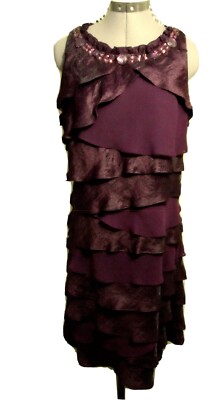 SL FASHION Party Formal Dress 16 Plum Purple Tiered Beaded Ruffled sheath  Prom | eBay