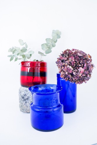 3 Red & Blue Glass Vases - Boda Sweden - Erik Höglund - 1960s Midcentury Modern - Picture 7 of 7