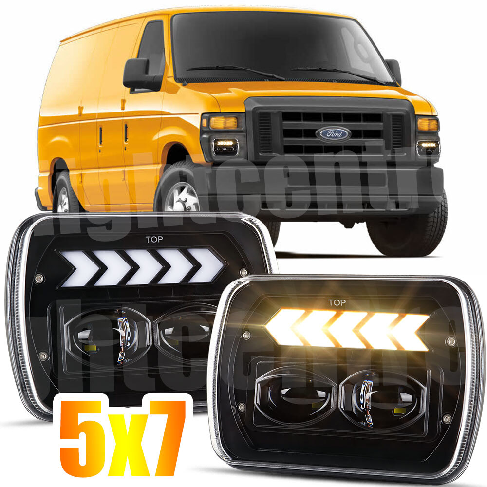 7x6 5x7 LED Headlights With DRL For Ford Econoline E-100 To E-350 – Hi/Lo Beam, H4, 5-Year Warranty - View #2