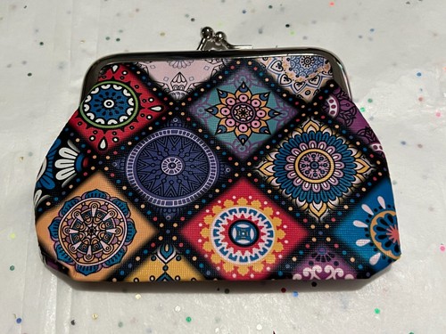 NEW Boho Coin Purse Snap Closure Mosaic Tile Designs 5x3.8 - Picture 2 of 8