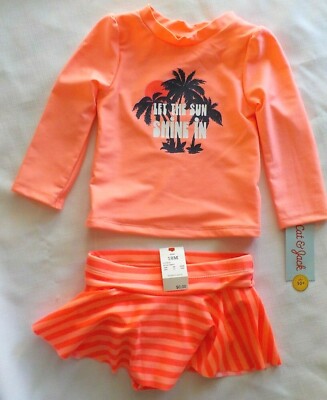 CAT & JACK 18M Swimsuit Let the Sun Shine In Rash Guard Shirt & Bottom UPF 50+ 
