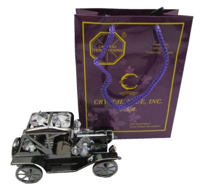 Black Metallic Vintage Car with Swarovski Crystals Figurine