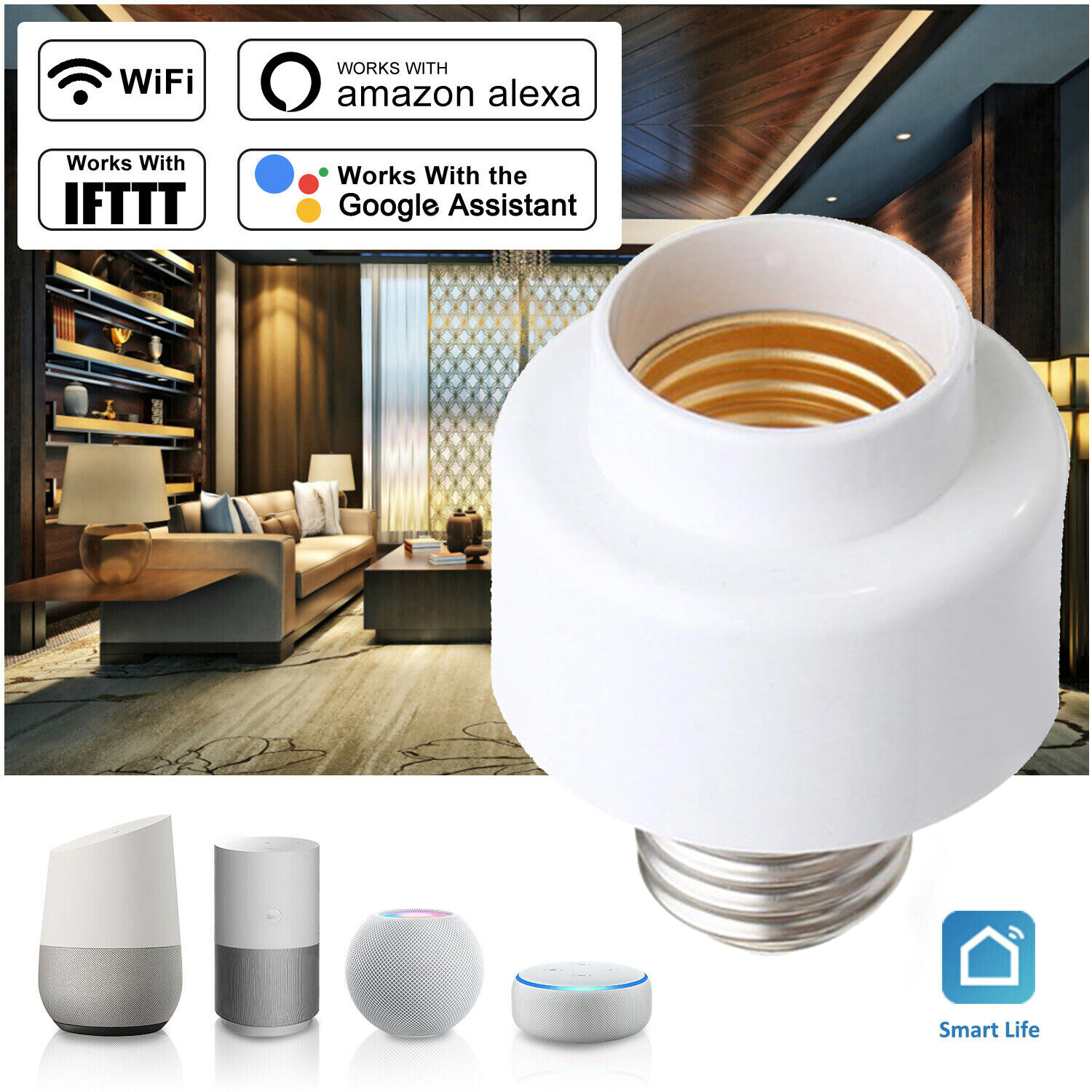 E27 Smart Bulb Socket Voice Control Fit for Alexa&Google Home Light Holder V7C8-image
