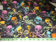 FABRIC TRADITIONS HALLOWEEN FABRIC WITH SKULLS, REMNANT 20" X 40"
