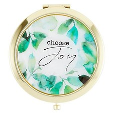 Gold plated Floral Compact Mirror Motivational Spiritual Message Choose  Joy