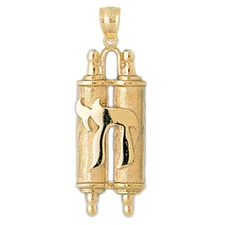 New 14k Gold Jewish Torah Scroll Pendant