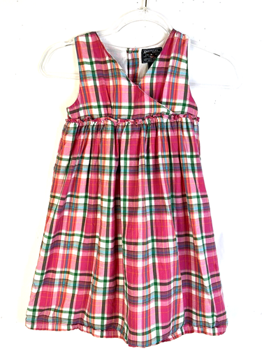 American Living Jumper Sundress Girl's 6X Pink Plaid Cotton Gathered Skirt Play