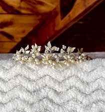 Tiara with leaves, pearl, and flower details great for a wedding or communion