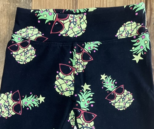 JUSTICE Size 7 Girls Black Pineapple CHRISTMAS TREE LIGHTS Leggings - Picture 2 of 4