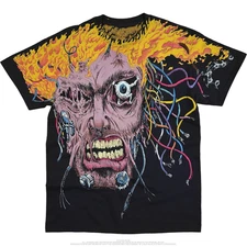 Unisex Graphic Tee Cyberpunk Flaming Head & Wires Double Sided Print