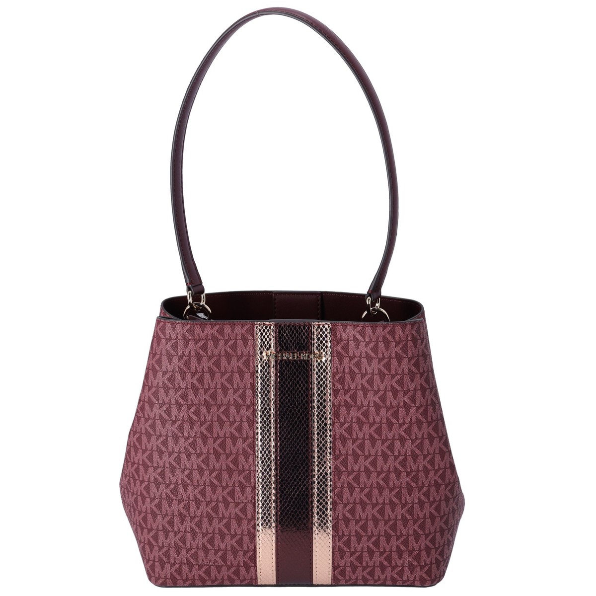 Michael Kors Pratt Medium MK Logo Bucket Shoulder Bag Oxblood
