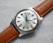 March 1974 Vintage Citizen New Master Silver Dial Mechanical Rare Watch Leather