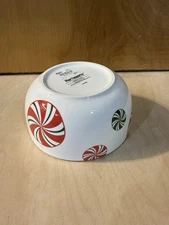 Pier 1 Imports Candy Cane Bowl Hand Painted Ironstone White Outside, Red Inside
