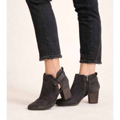 Franco Sarto Dale Ankle Boots Women s 10M Dark Gray Suede Stacked Heel Zip