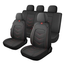  Luxury Faux Leather Seat Covers,Breathable Seat Covers for Full Set Black/Red