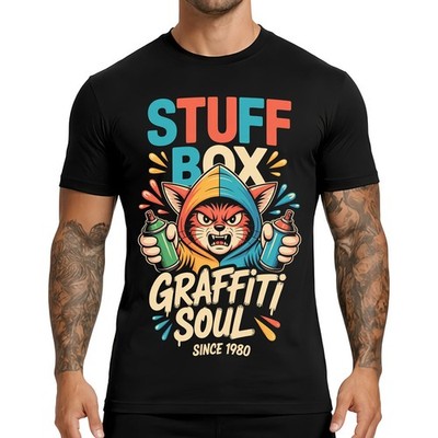 Stuff Box Herren Shirt Graffiti Soul Cat Print kurzarm T-Shirt schwarz S bis 5XL