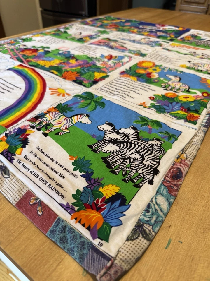 Vtg Rare VIP Cranston Print Works Co THE RAINBOW ZEBRA Fabric Soft Bk panel - Image 4 of 4