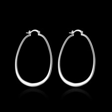 925 Sterling silver Tarnish-Resist 2.7"x1.77" Large Flat Smooth U-Hoop Earrings