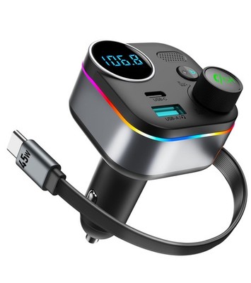 Bluetooth 5.4 FM Transmitter for Car, 72W Fast Car Charger with 45W Retractab...