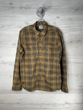 LL Bean Shirt Mens Small Orange Gray Plaid Vented Hiking Fishing Outdoors