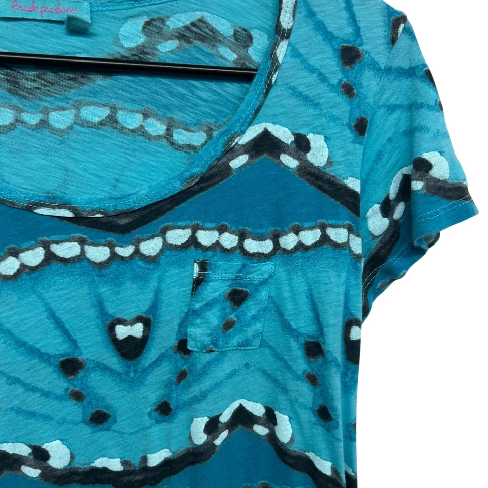 Camiseta Algodón Estampado Abstracto S Turquesa Cuello Redondo Informal Travelcore Hecha en EE. UU. Foto 3 de 4