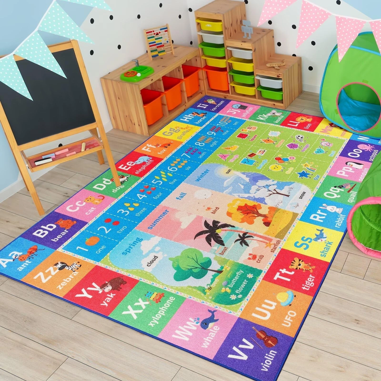 Colorful ABC Kids Rug 3x5 - Washable Educational Play Mat for Playroom & Classro
