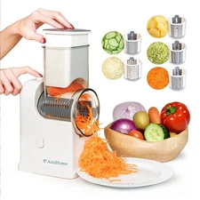 Electric Cheese Grater, Salad Maker With 5 Different Shapes of Blades, One-To...