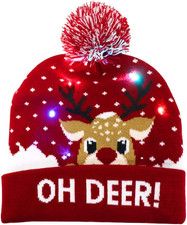 OurWarm LED Christmas Hat, Light Up Christmas Hat Unisex Knitted Beanie Holiday