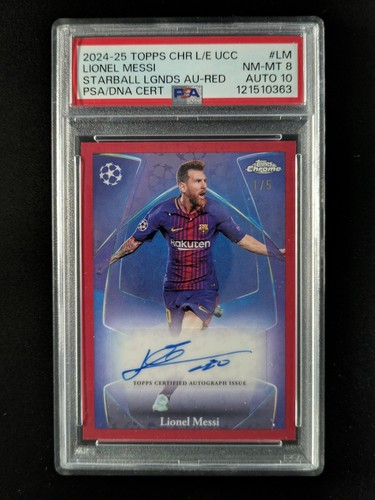2024-25 Topps Chrome LIONEL MESSI 1/5 Auto Red Starball Refractor #SLA-LM PSA 8