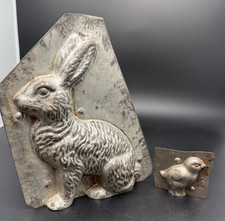 2 Antique ONE-SIDED Tin Rabbit PEEP Chocolate Molds – Large & Small Confectioner