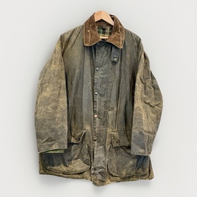 Barbour Border Wachsjacke Mantel Herren C46 117cm grün Vintage 2 Crest Waxed Coat