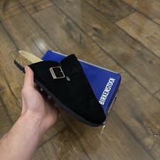 Birkenstock Boston Clogs Black Suede Leather, UK Size 9/43